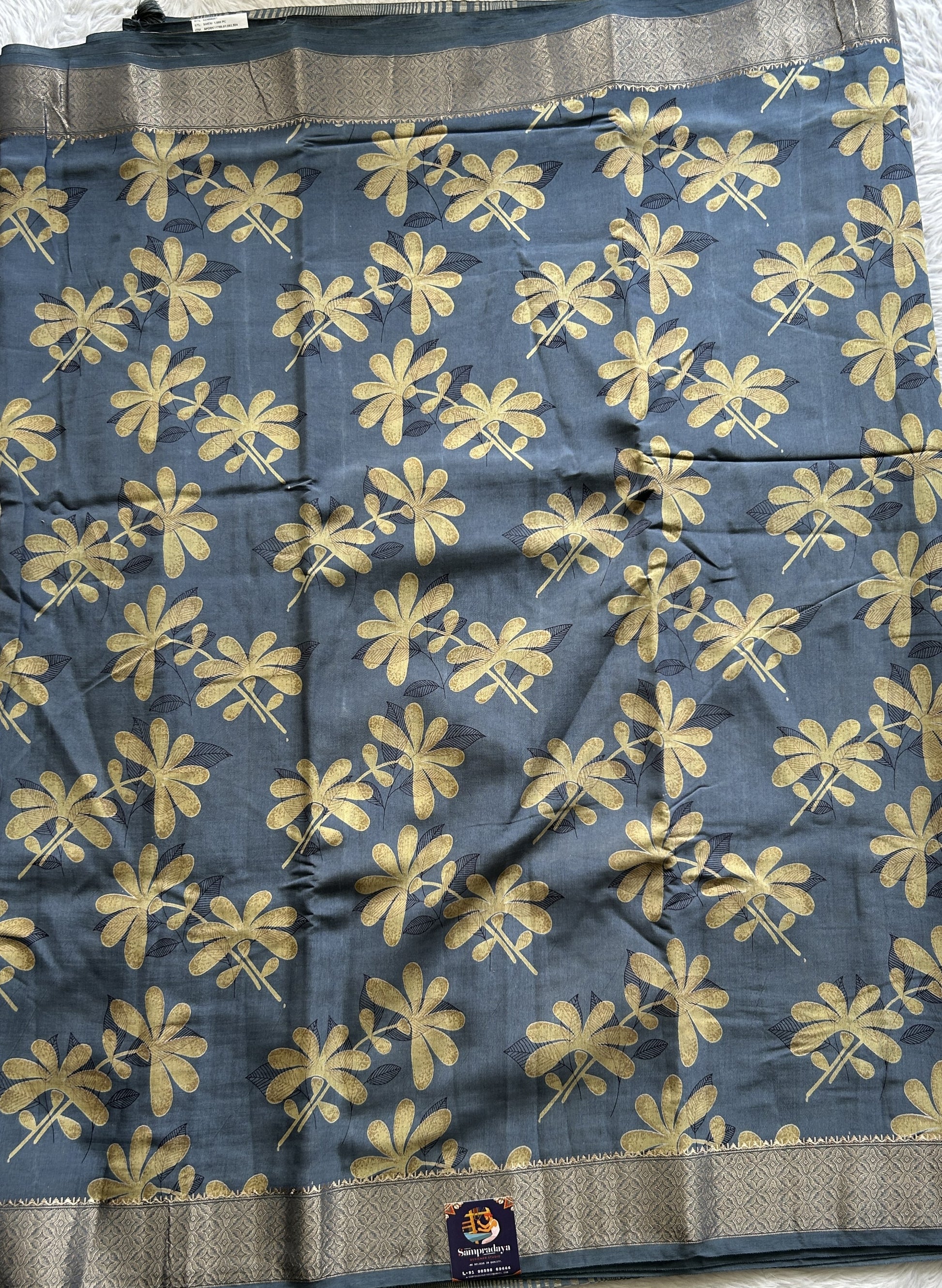 Dola Crepe Saree Gray Colored Complemented with a Zari Border. - Sampradaya Designer Studio