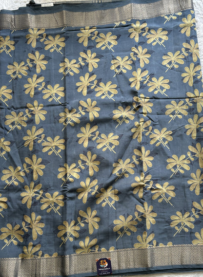 Dola Crepe Saree Gray Colored Complemented with a Zari Border. - Sampradaya Designer Studio