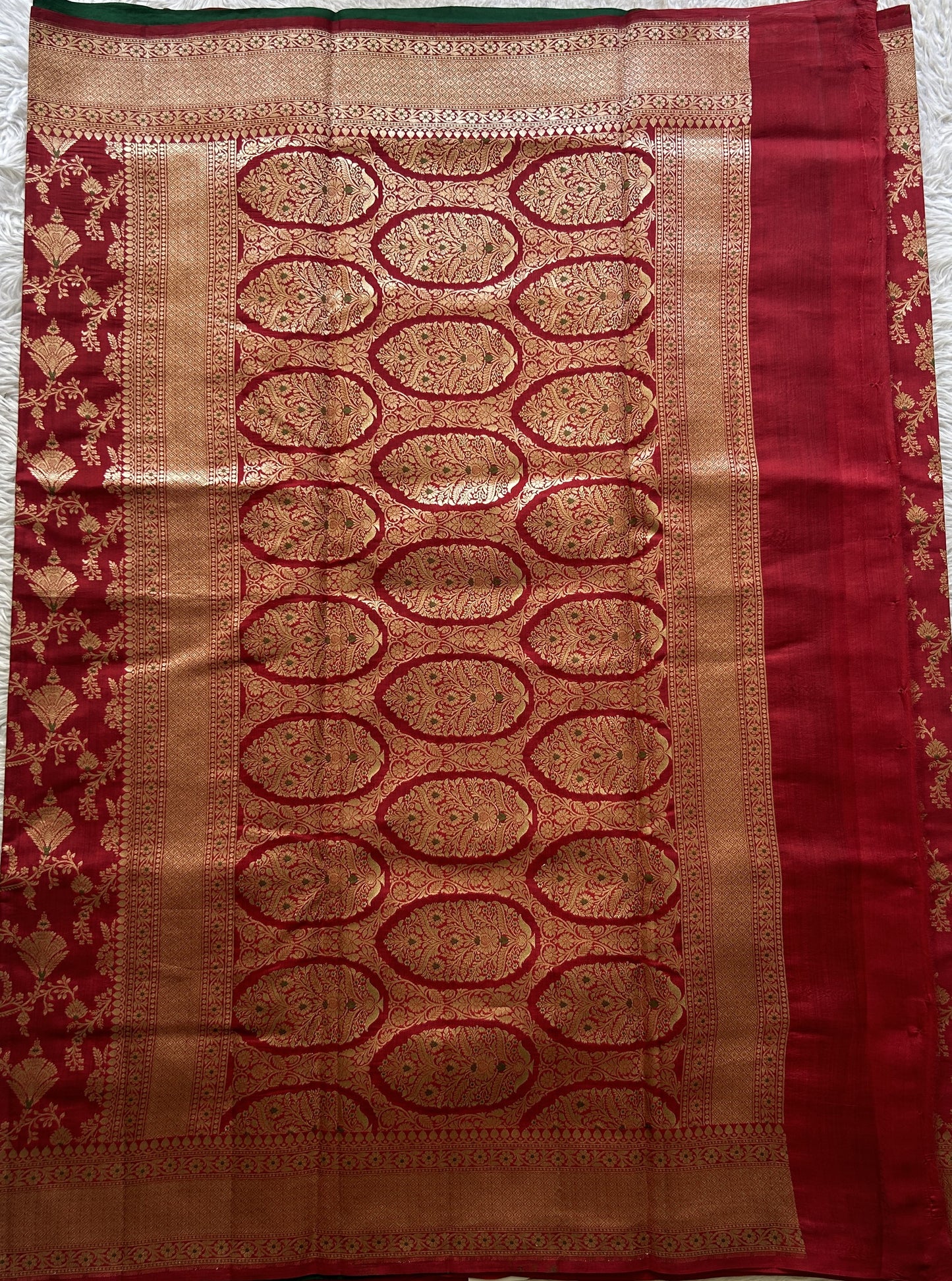 Chiniya Silk Allover Saree Red Colored Elegantly Paired with a Zari Border. - Sampradaya Designer Studio