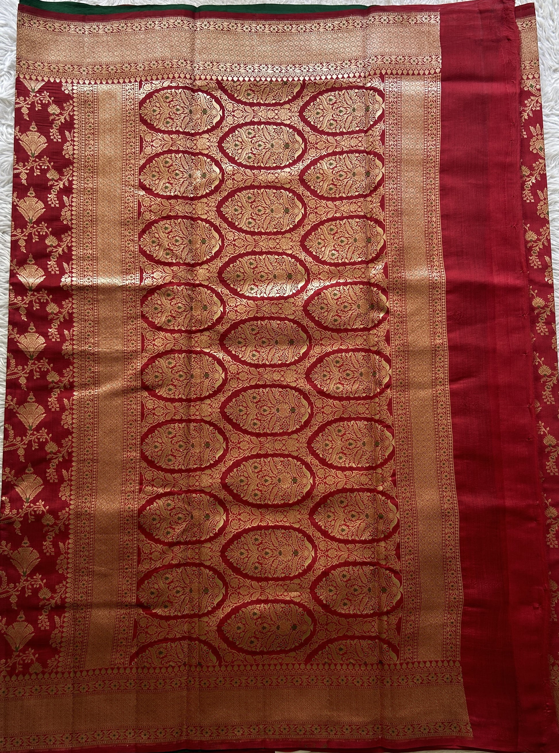 Chiniya Silk Allover Saree Red Colored Elegantly Paired with a Zari Border. - Sampradaya Designer Studio