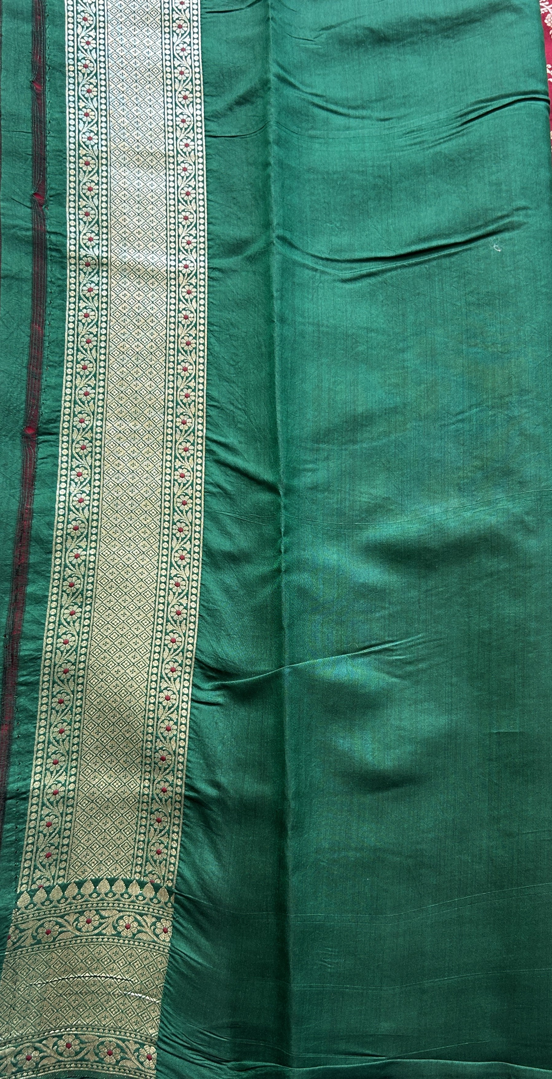 Chiniya Silk Allover Saree Red Colored Elegantly Paired with a Zari Border. - Sampradaya Designer Studio