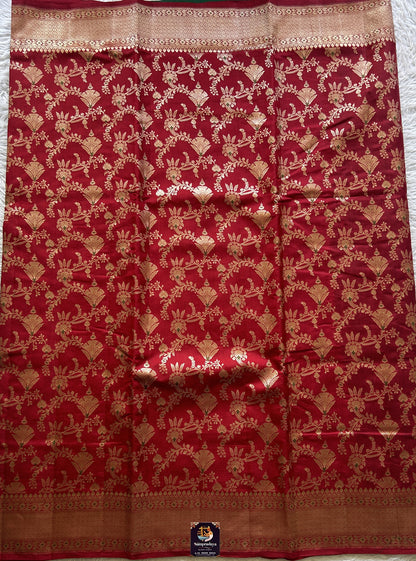 Chiniya Silk Allover Saree Red Colored Elegantly Paired with a Zari Border. - Sampradaya Designer Studio