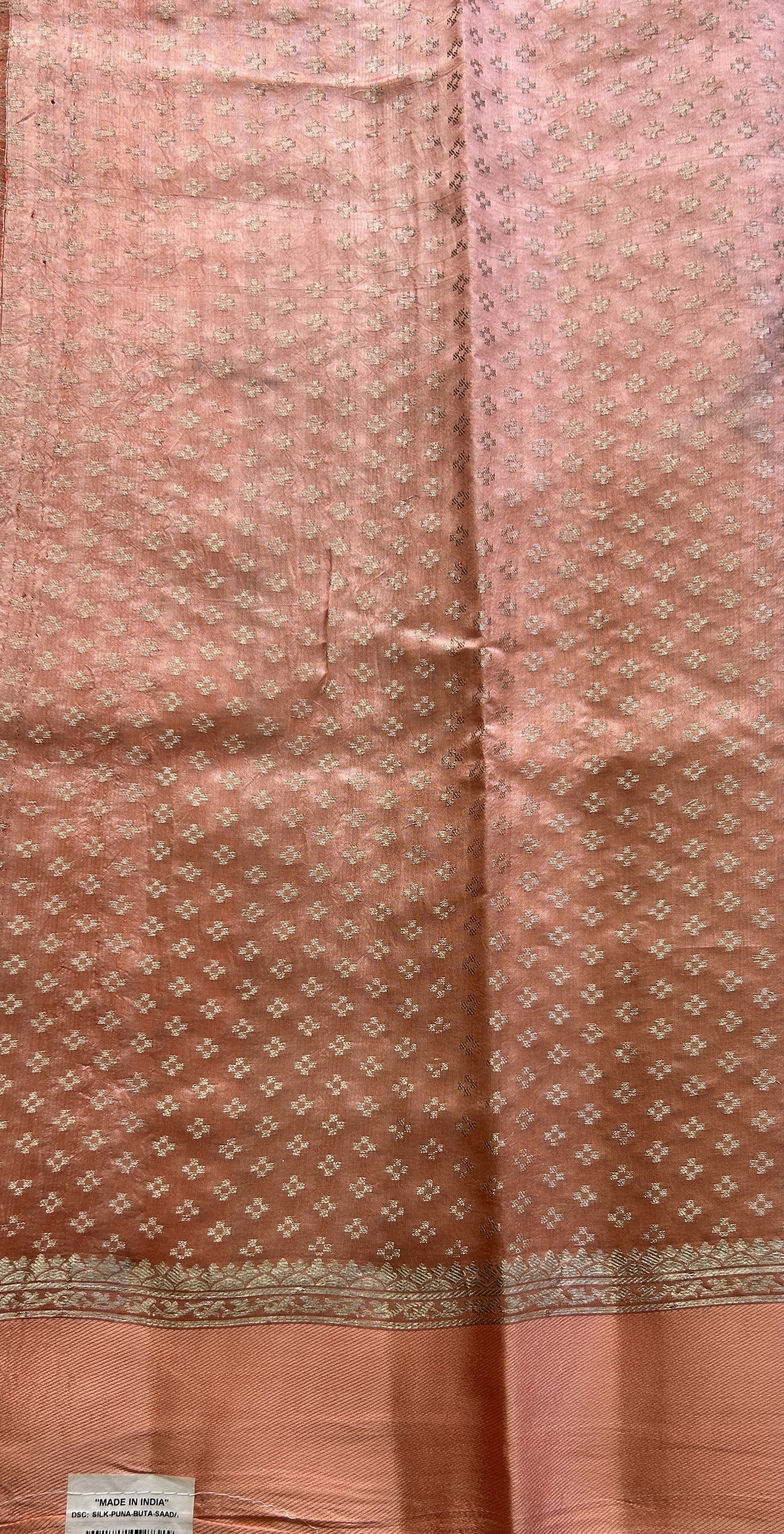 Chiniya Silk Saree Peach Colored Elegantly Paired with a Plain Border. - Sampradaya Designer Studio