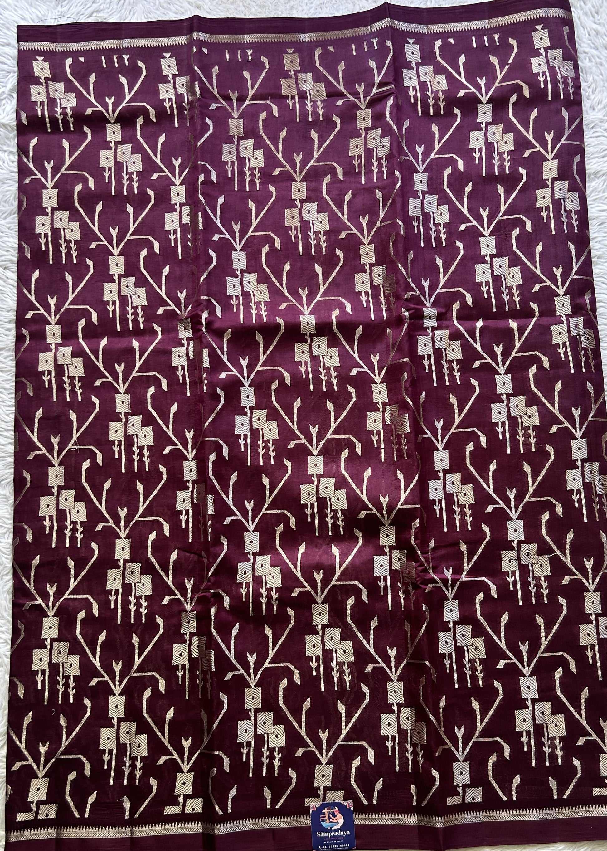 Chiniya Silk Saree Purple Colored Elegantly Paired with a Zari Border. - Sampradaya Designer Studio