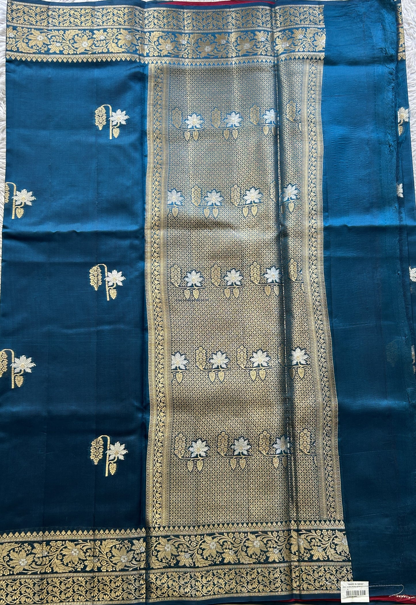 Chiniya Silk Saree Royal Blue Colored Elegantly Paired with a Zari Border. - Sampradaya Designer Studio