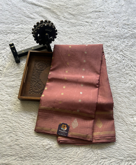 Satin Georgette Saree Rose Pink Colored Elegantly Paired with a Zari Border. - Sampradaya Designer Studio