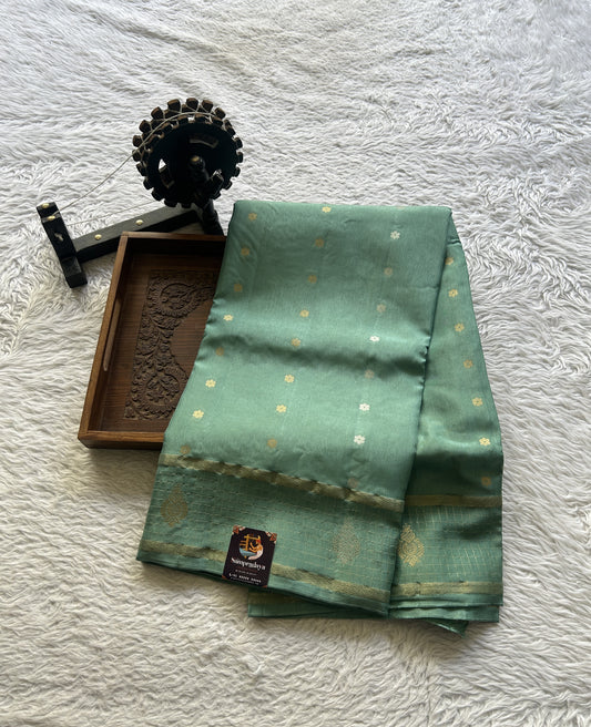 Satin Georgette Saree Sea Green Colored Elegantly Paired with a Zari Border. - Sampradaya Designer Studio