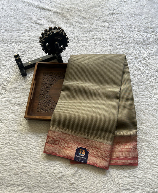 Viscose Georgette Saree Tortilla Colored Complemented with a Zari Border. - Sampradaya Designer Studio