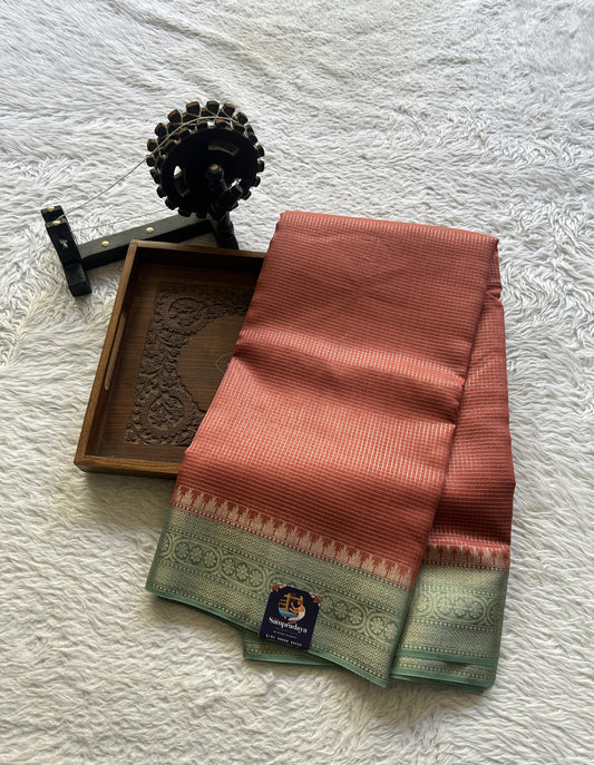 Viscose Georgette Saree Light Red Colored Complemented with a Zari Border. - Sampradaya Designer Studio