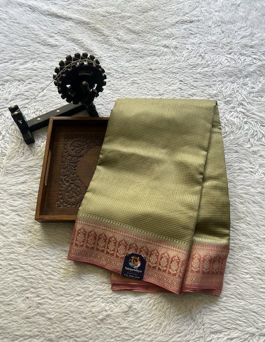 Viscose Georgette Saree Olive Green Colored Complemented with a Zari Border. - Sampradaya Designer Studio