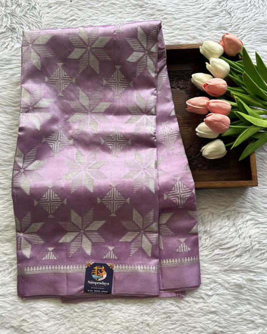 Dupion Silk Saree Lavender Colored Complemented with a Plain Border. - Sampradaya Designer Studio