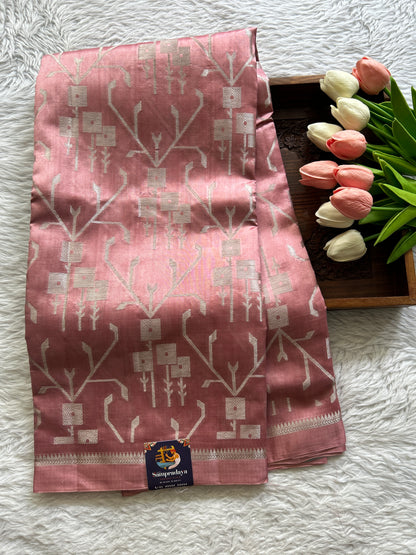 Dupion Silk Saree Light Pink Colored Complemented with a Plain Border. - Sampradaya Designer Studio