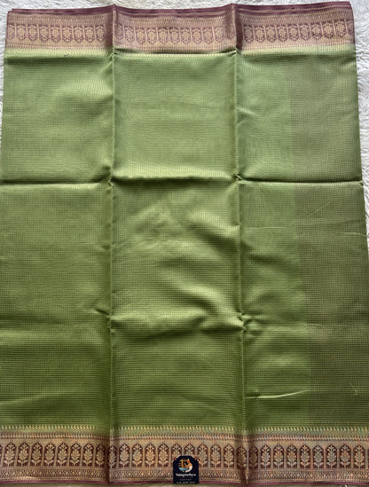 Viscose Georgette Saree Light Green Colored Complemented with a Lavender Color Zari Border. - Sampradaya Designer Studio