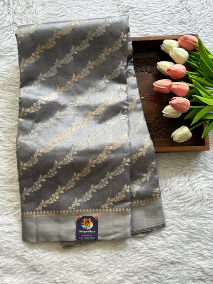 Dupion Silk Saree Gray Colored Complemented with a Plain Border. - Sampradaya Designer Studio