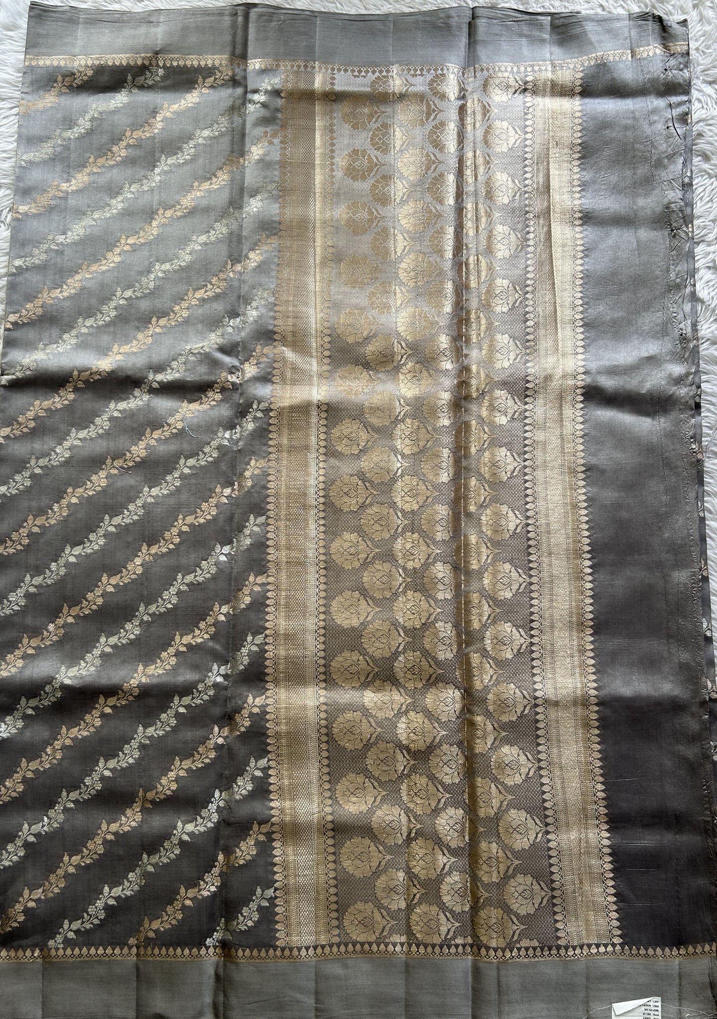 Dupion Silk Saree Gray Colored Complemented with a Plain Border. - Sampradaya Designer Studio