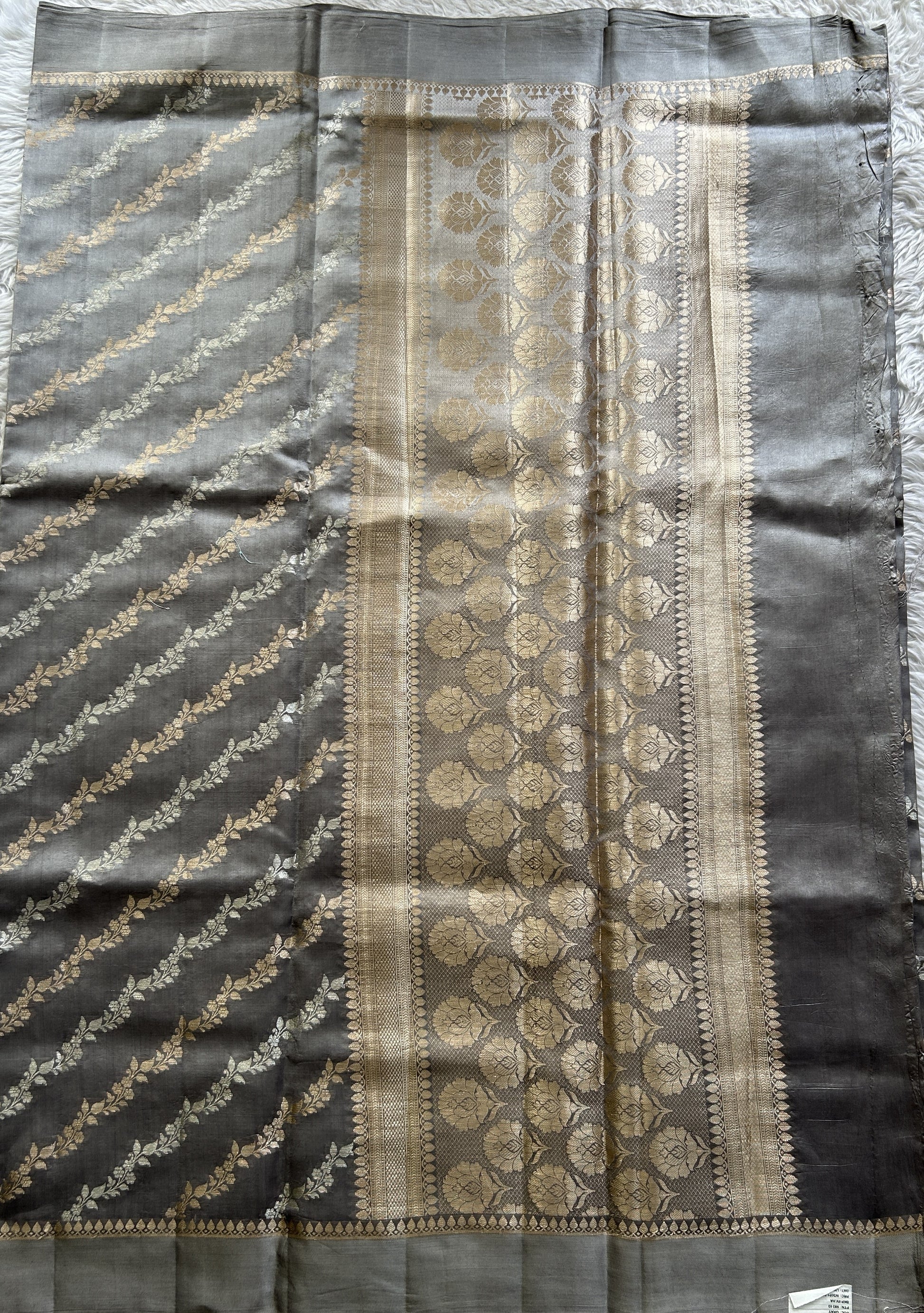 Dupion Silk Saree Gray Colored Complemented with a Plain Border. - Sampradaya Designer Studio