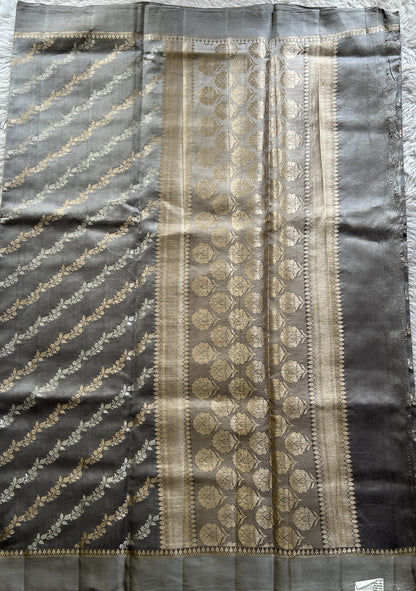 Dupion Silk Saree Gray Colored Complemented with a Plain Border. - Sampradaya Designer Studio