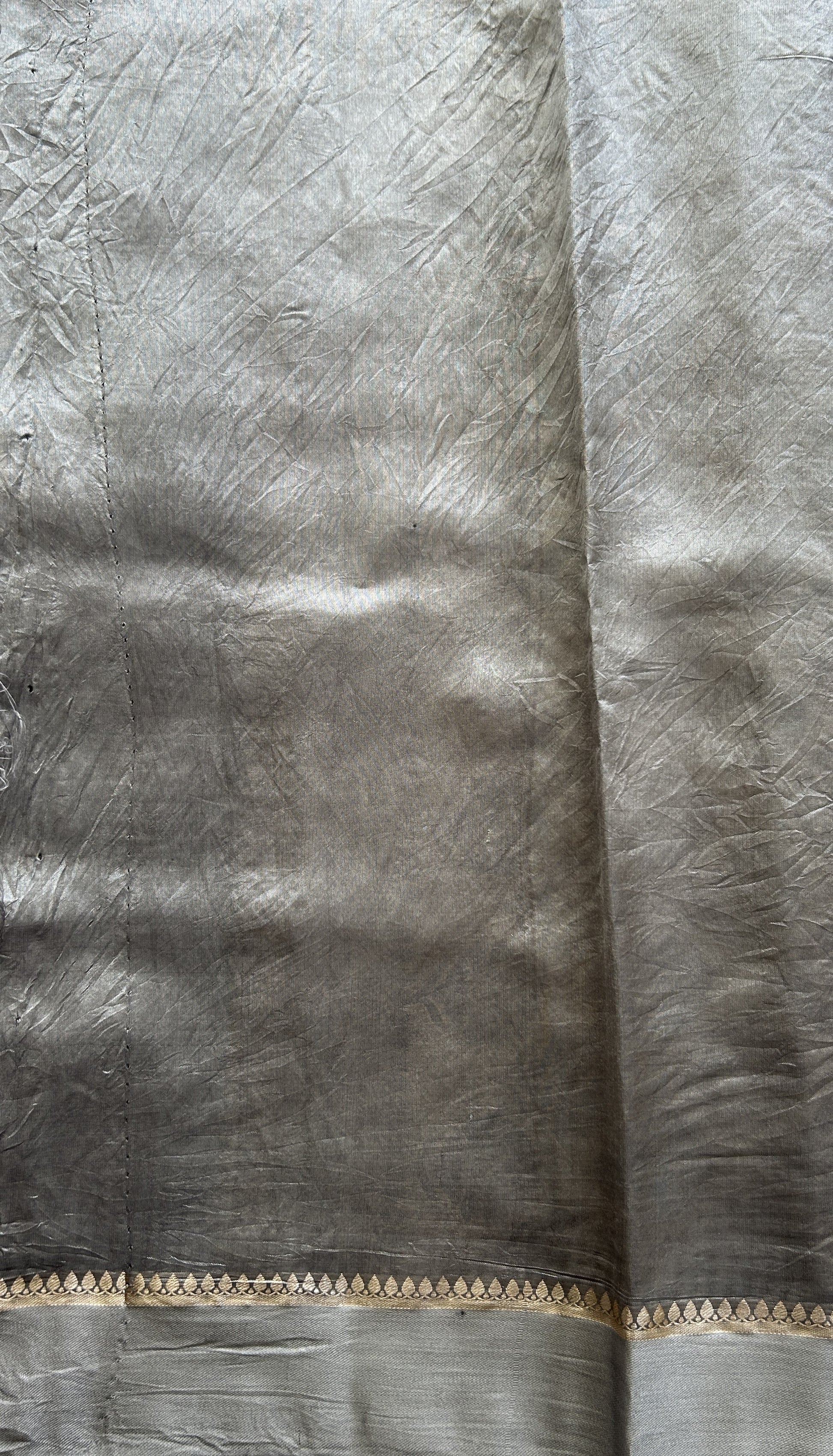 Dupion Silk Saree Gray Colored Complemented with a Plain Border. - Sampradaya Designer Studio