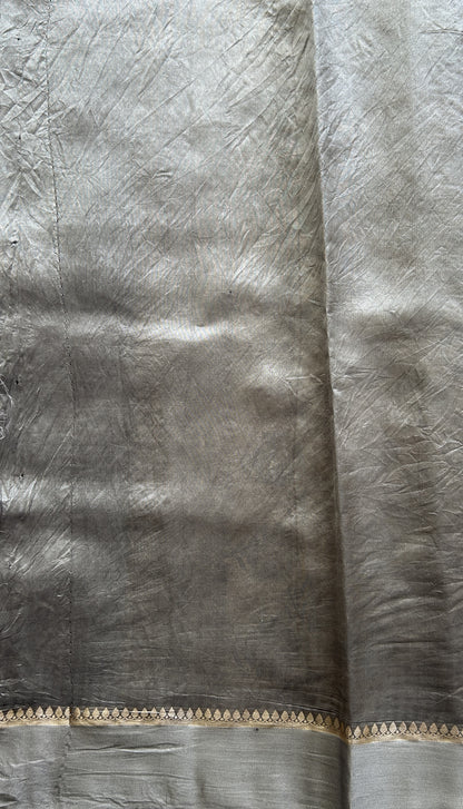 Dupion Silk Saree Gray Colored Complemented with a Plain Border. - Sampradaya Designer Studio