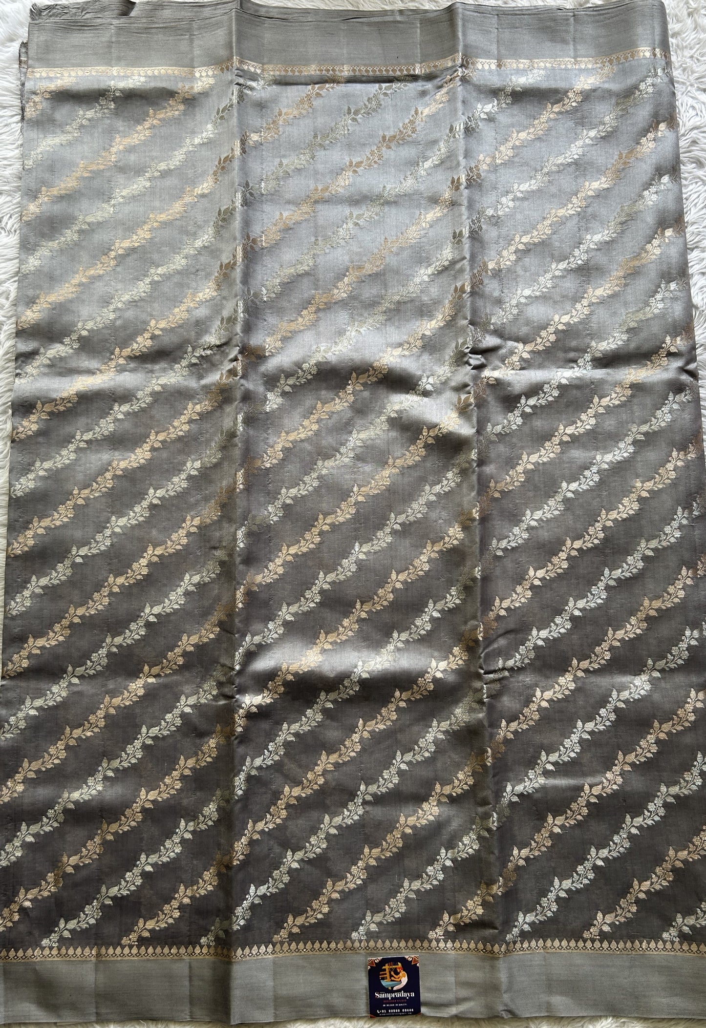 Dupion Silk Saree Gray Colored Complemented with a Plain Border. - Sampradaya Designer Studio