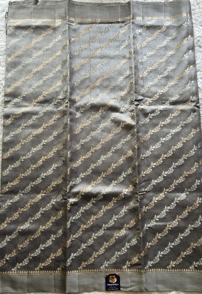 Dupion Silk Saree Gray Colored Complemented with a Plain Border. - Sampradaya Designer Studio