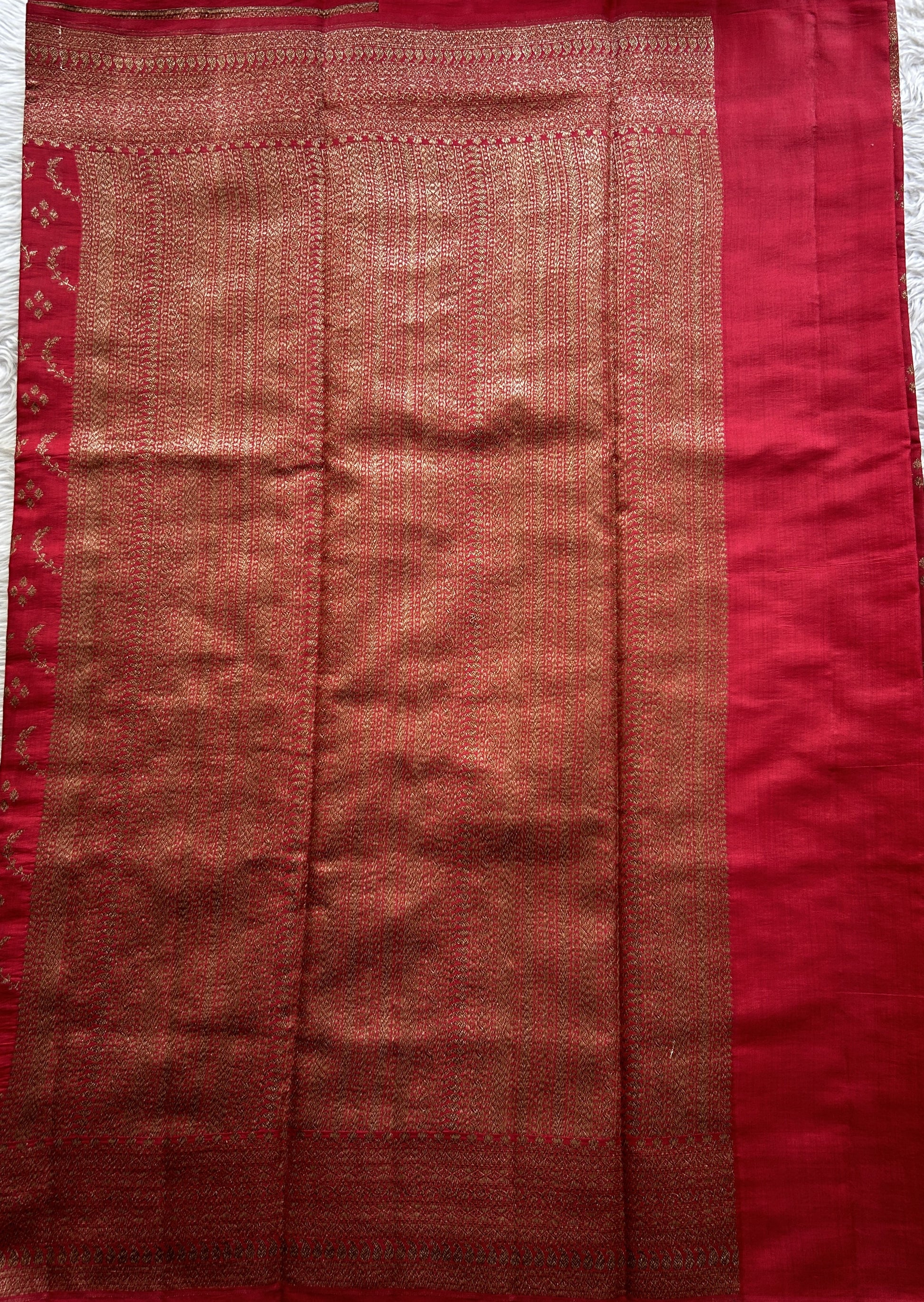 Banarasi Raw Silk Sarees Red Colored Complemented With a Intricate Weaving Border - Sampradaya Designer Studio