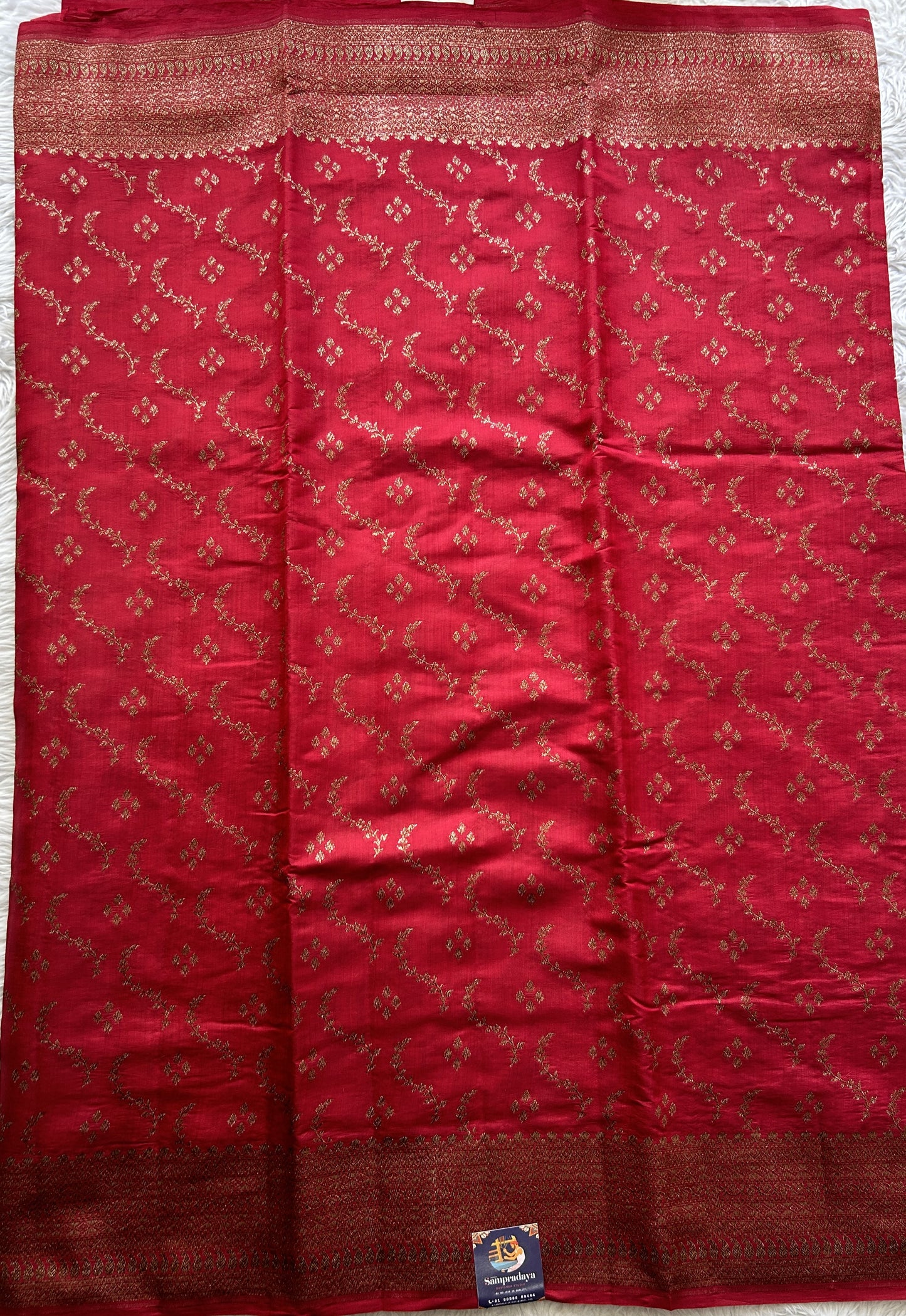 Banarasi Raw Silk Sarees Red Colored Complemented With a Intricate Weaving Border - Sampradaya Designer Studio