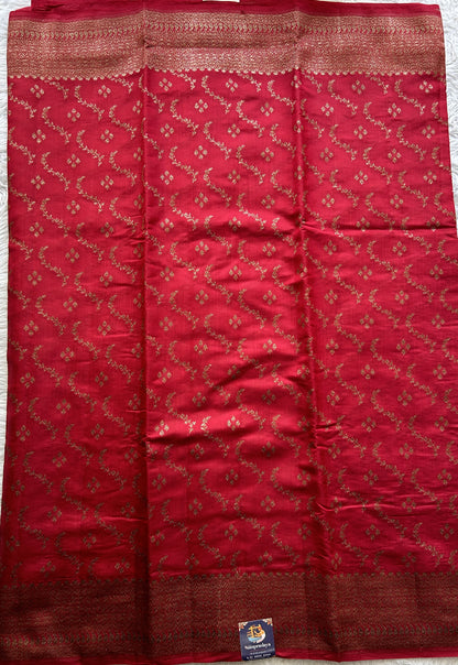 Banarasi Raw Silk Sarees Red Colored Complemented With a Intricate Weaving Border - Sampradaya Designer Studio