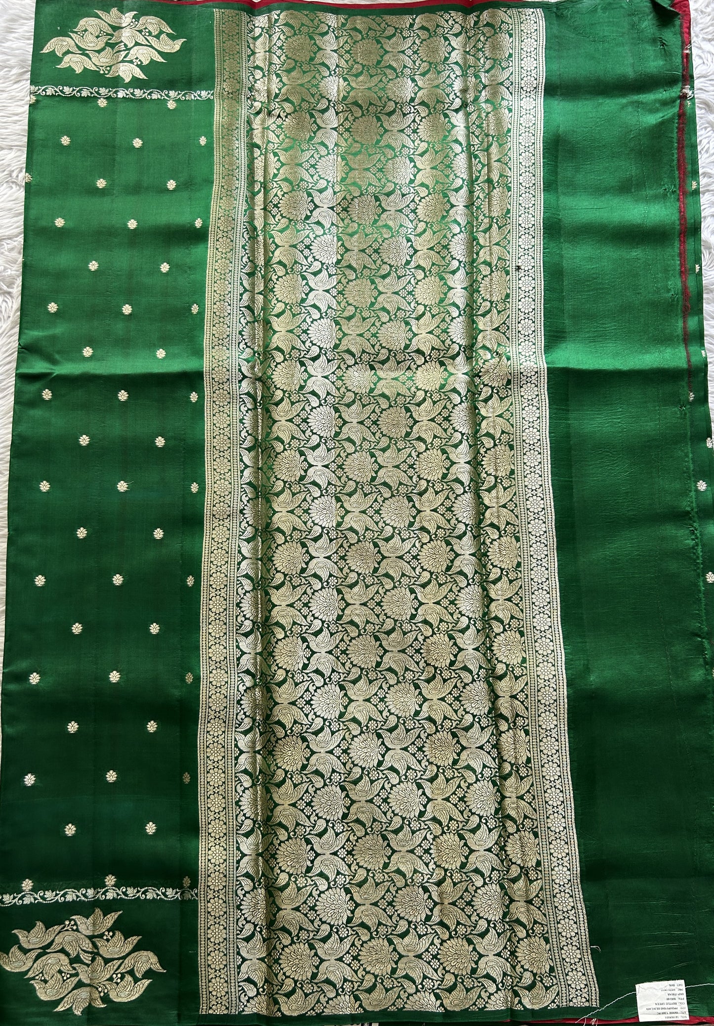 Dupion Silk Saree Green Colored Complemented with a Buti Border. - Sampradaya Designer Studio