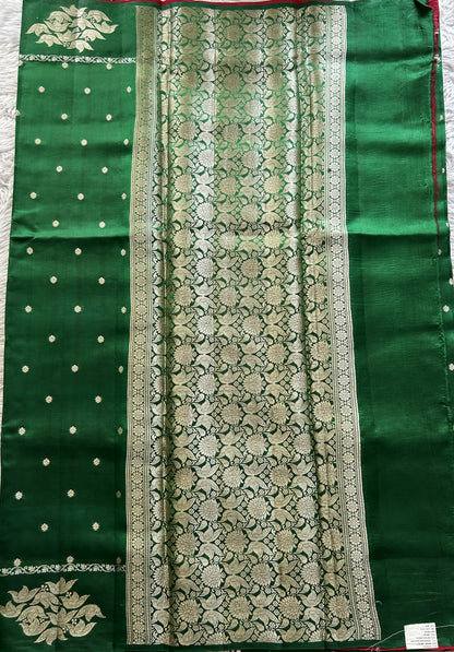Dupion Silk Saree Green Colored Complemented with a Buti Border. - Sampradaya Designer Studio