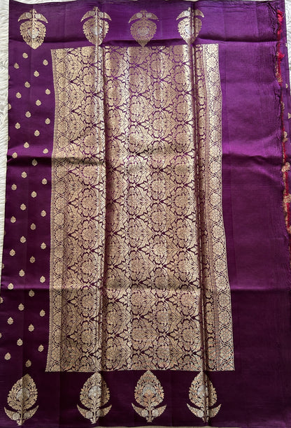 Dupion Silk Saree Purple Colored Complemented with a Buti Border. - Sampradaya Designer Studio