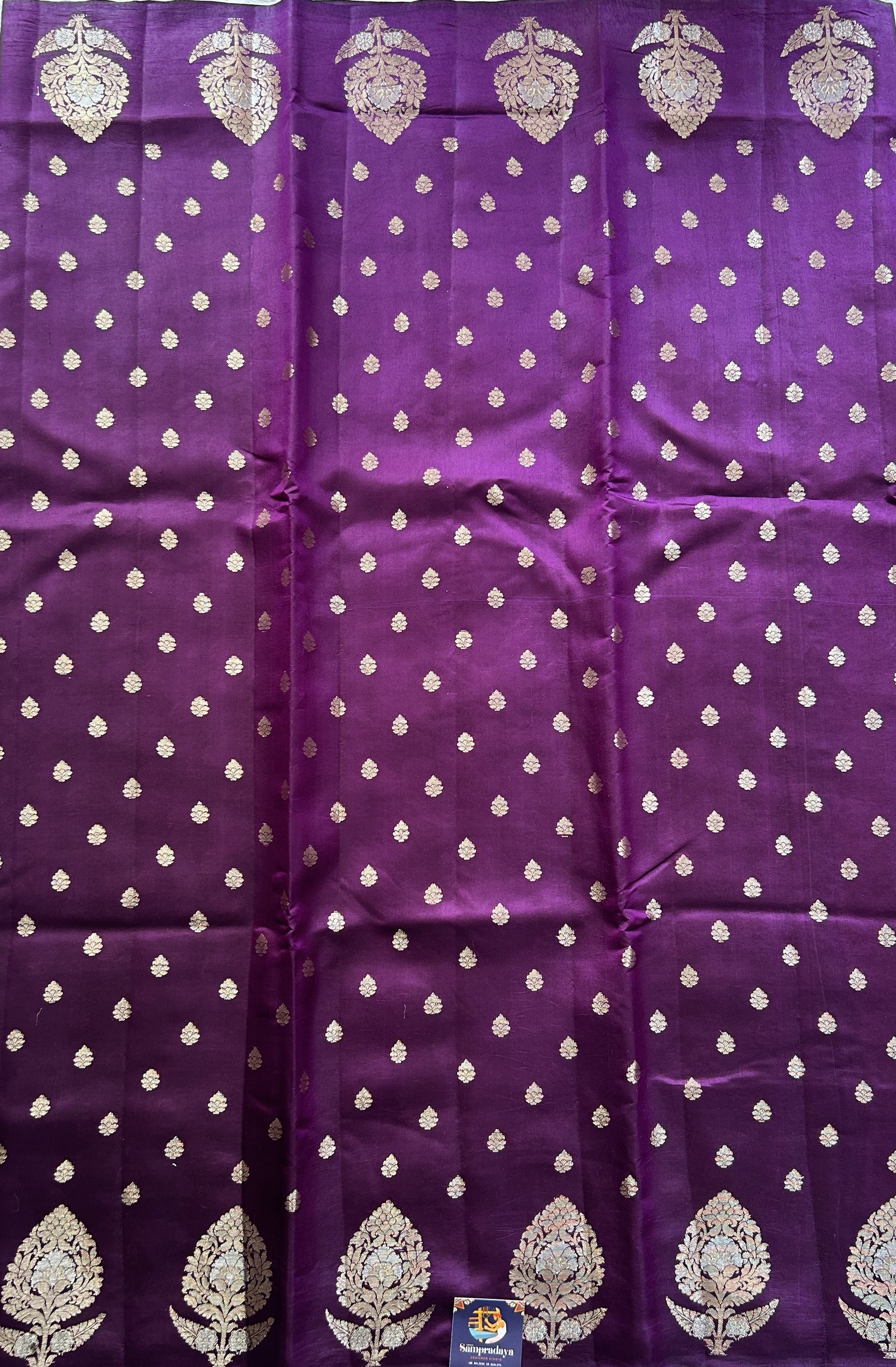 Dupion Silk Saree Purple Colored Complemented with a Buti Border. - Sampradaya Designer Studio