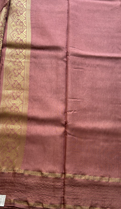 Satin Georgette Saree Rose Pink Colored Elegantly Paired with a Zari Border. - Sampradaya Designer Studio