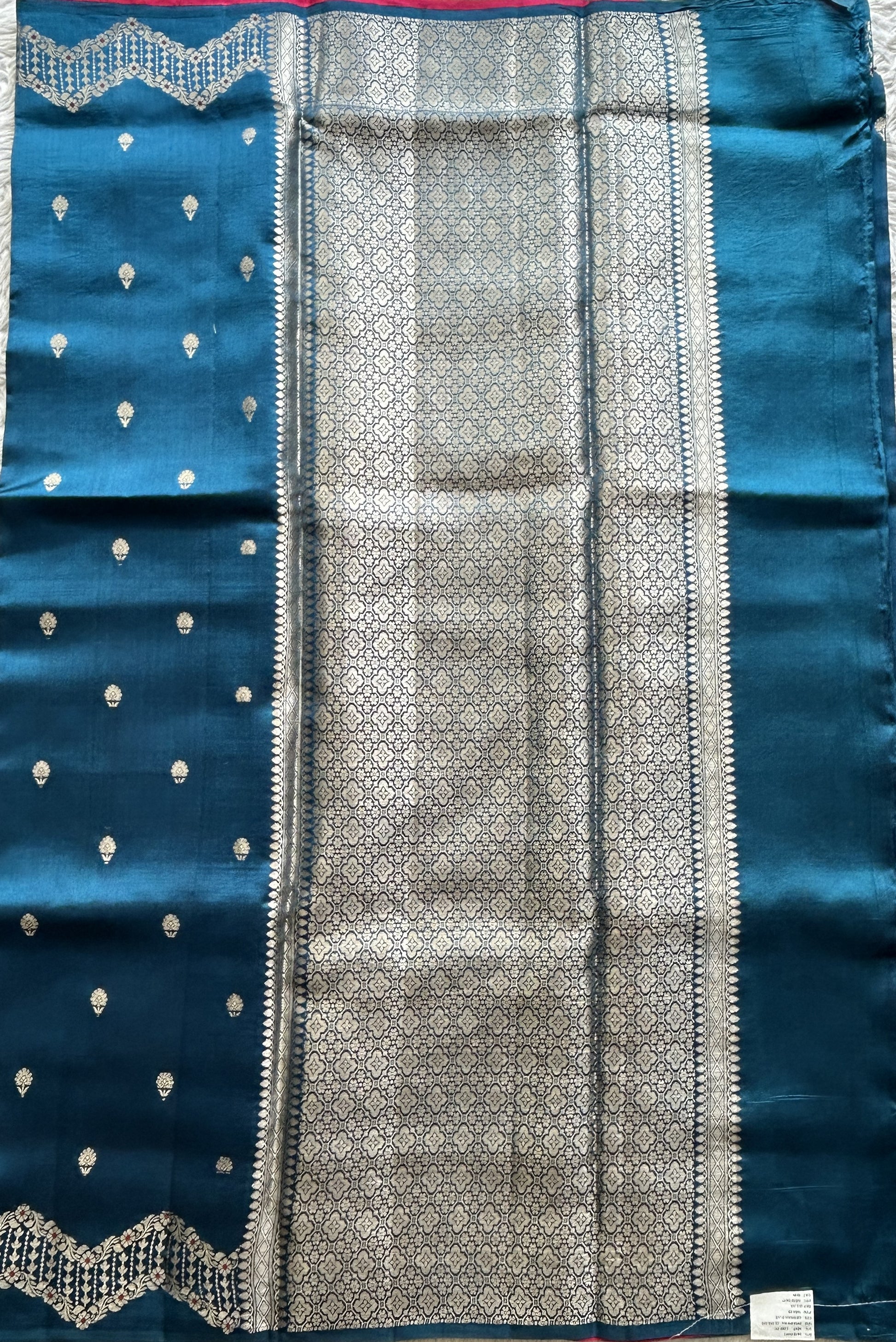 Dupion Silk Saree Blue Colored Complemented with a Zari Border. - Sampradaya Designer Studio