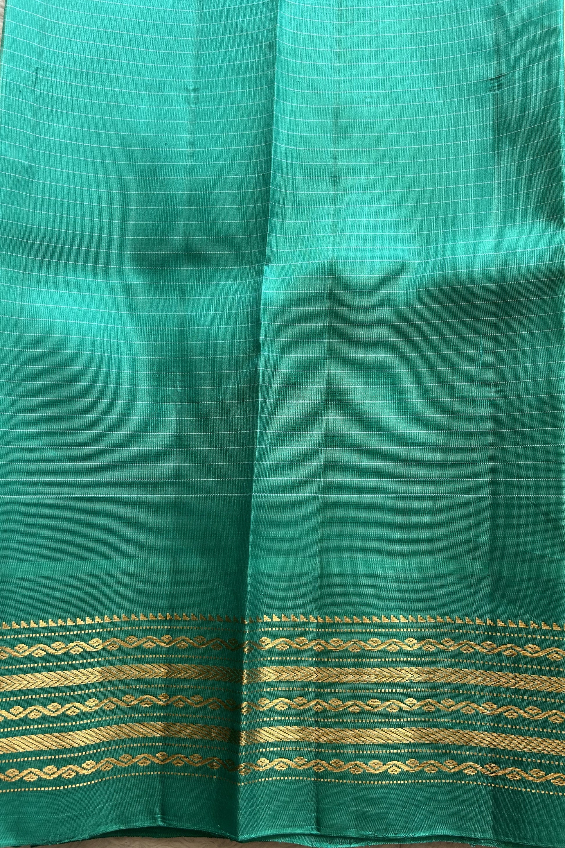 Gadwal Silk Saree Teal blue Colored Complemented With Beige color and gold Zari Weaving Border - Sampradaya Designer Studio