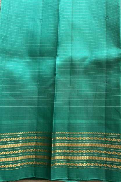 Gadwal Silk Saree Teal blue Colored Complemented With Beige color and gold Zari Weaving Border - Sampradaya Designer Studio