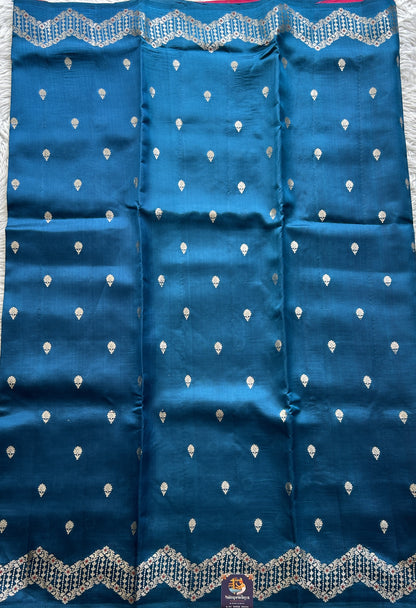 Dupion Silk Saree Blue Colored Complemented with a Zari Border. - Sampradaya Designer Studio
