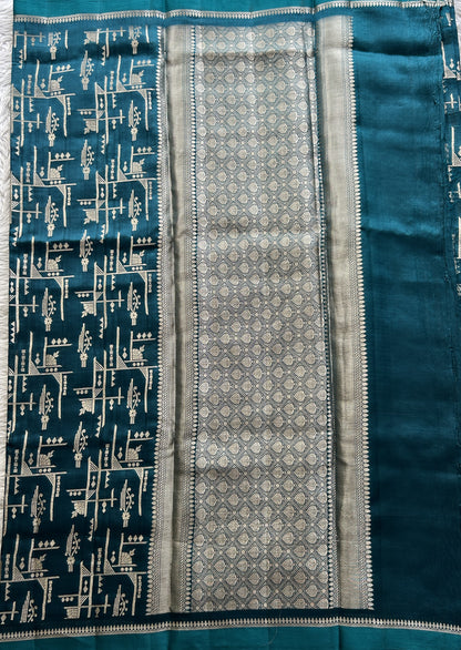 Dupion Silk Saree Turquoise Blue Colored Complemented with a Plain Border. - Sampradaya Designer Studio