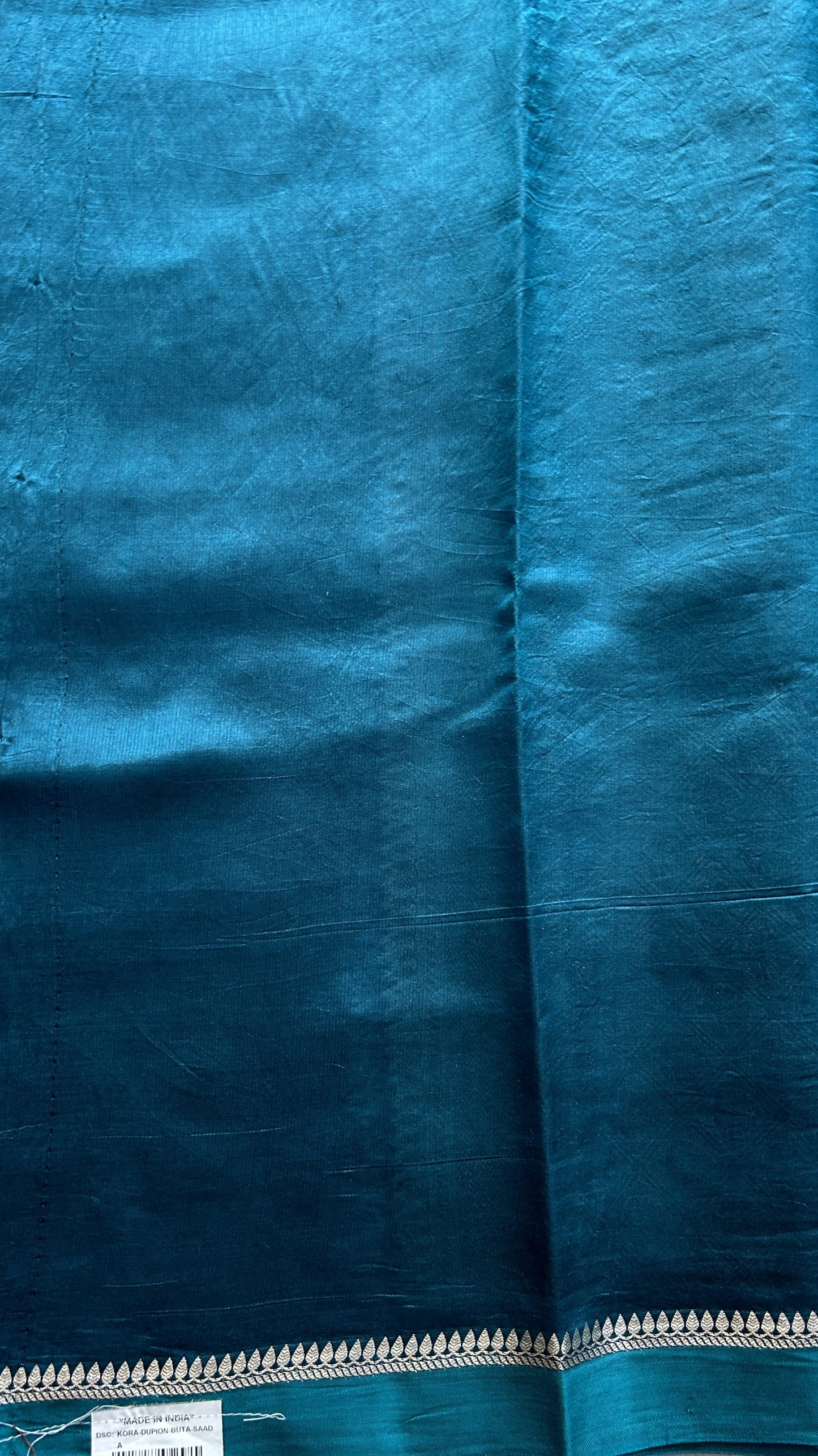 Dupion Silk Saree Turquoise Blue Colored Complemented with a Plain Border. - Sampradaya Designer Studio