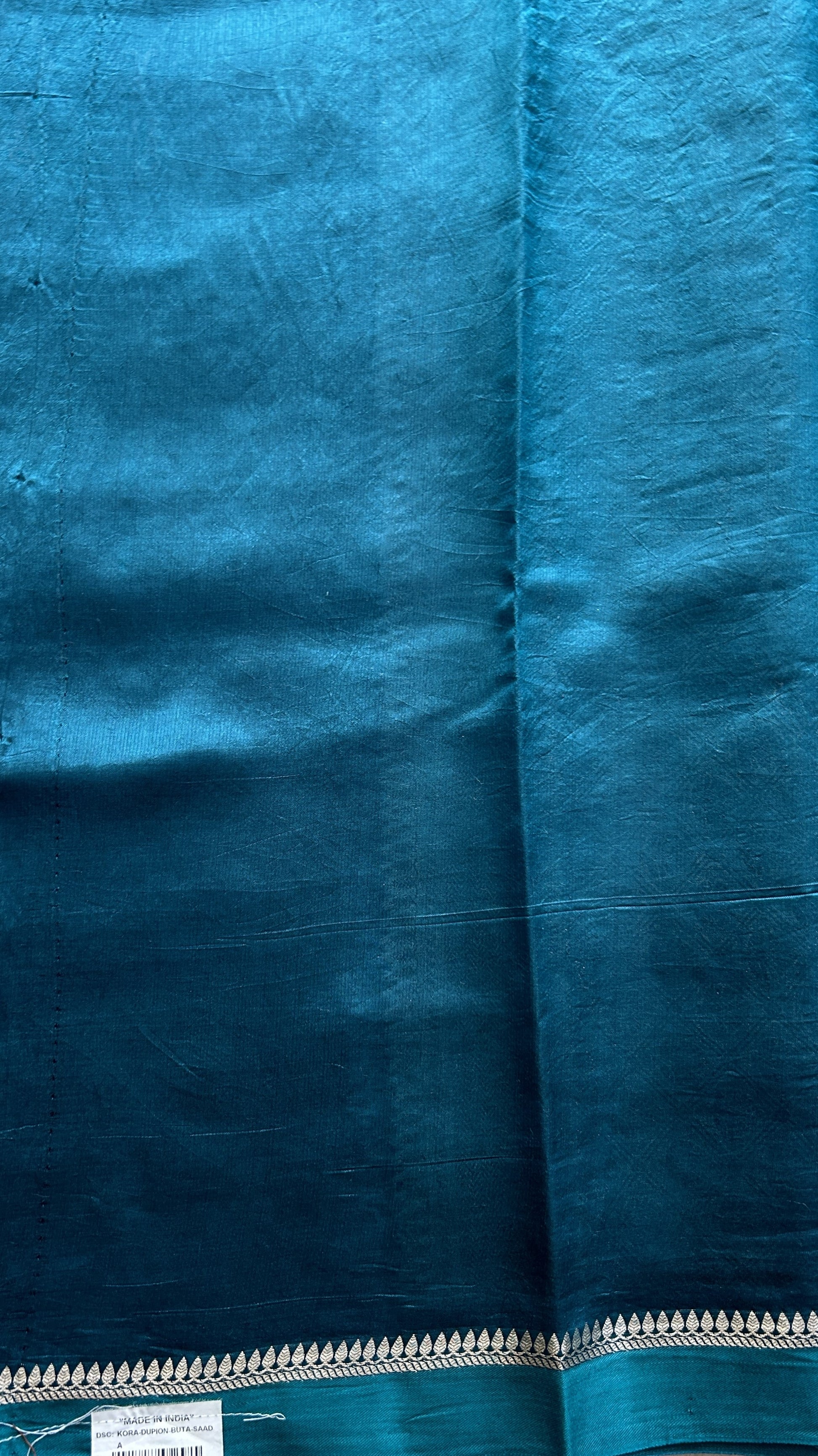 Dupion Silk Saree Turquoise Blue Colored Complemented with a Plain Border. - Sampradaya Designer Studio