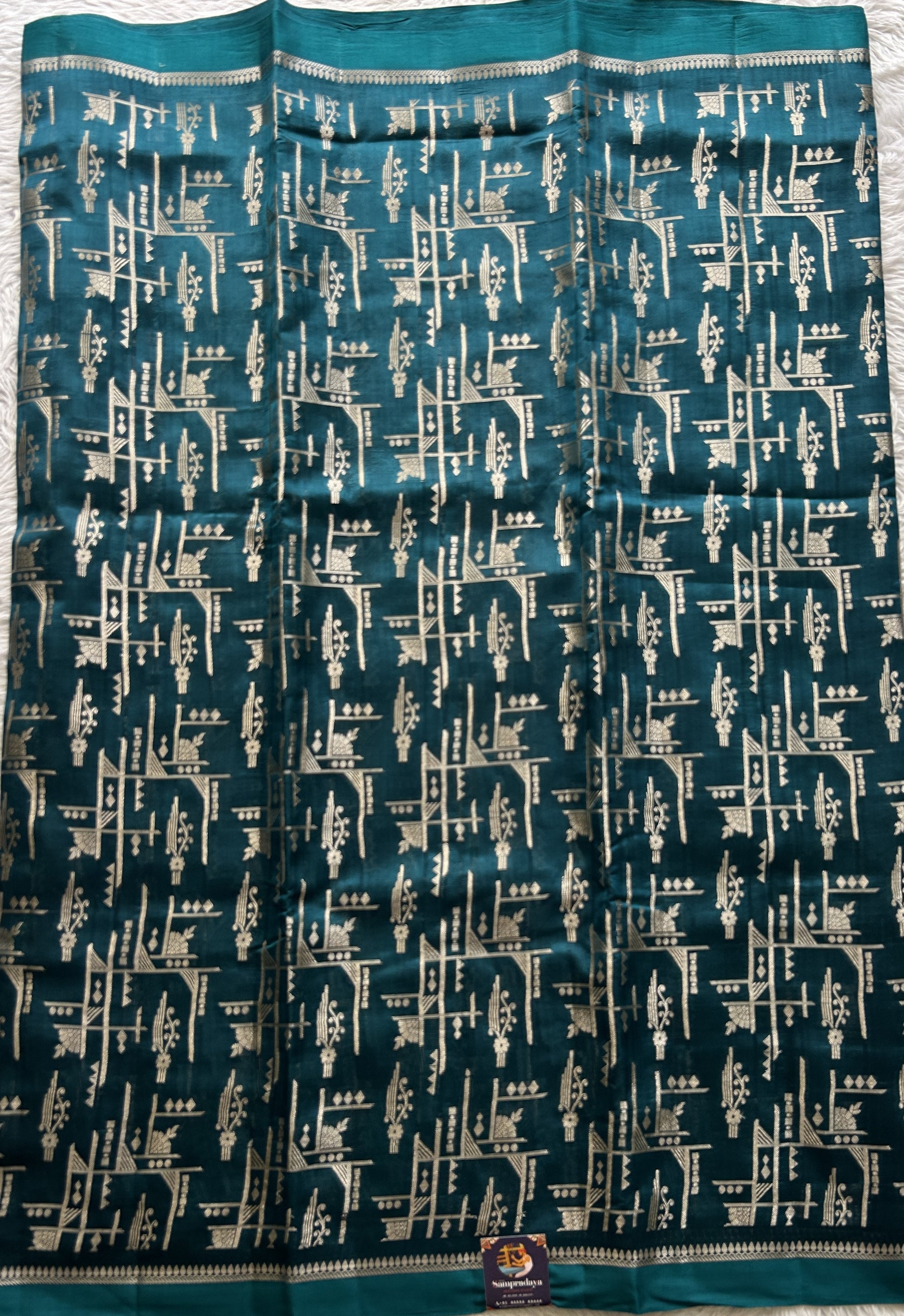 Dupion Silk Saree Turquoise Blue Colored Complemented with a Plain Border. - Sampradaya Designer Studio
