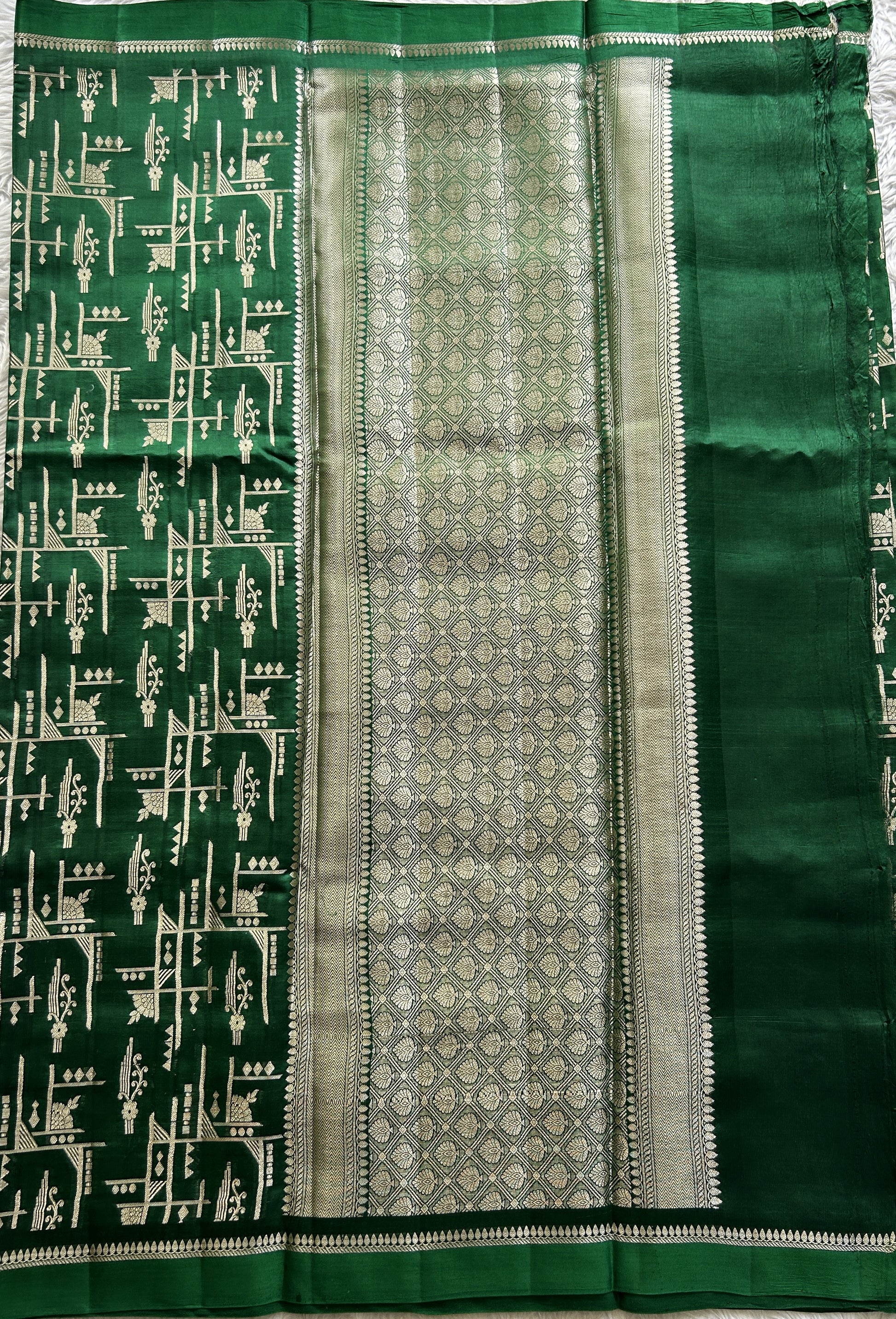 Dupion Silk Saree Bottle Green Colored Complemented with a Plain Border. - Sampradaya Designer Studio