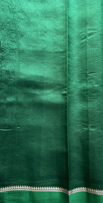 Dupion Silk Saree Bottle Green Colored Complemented with a Plain Border. - Sampradaya Designer Studio