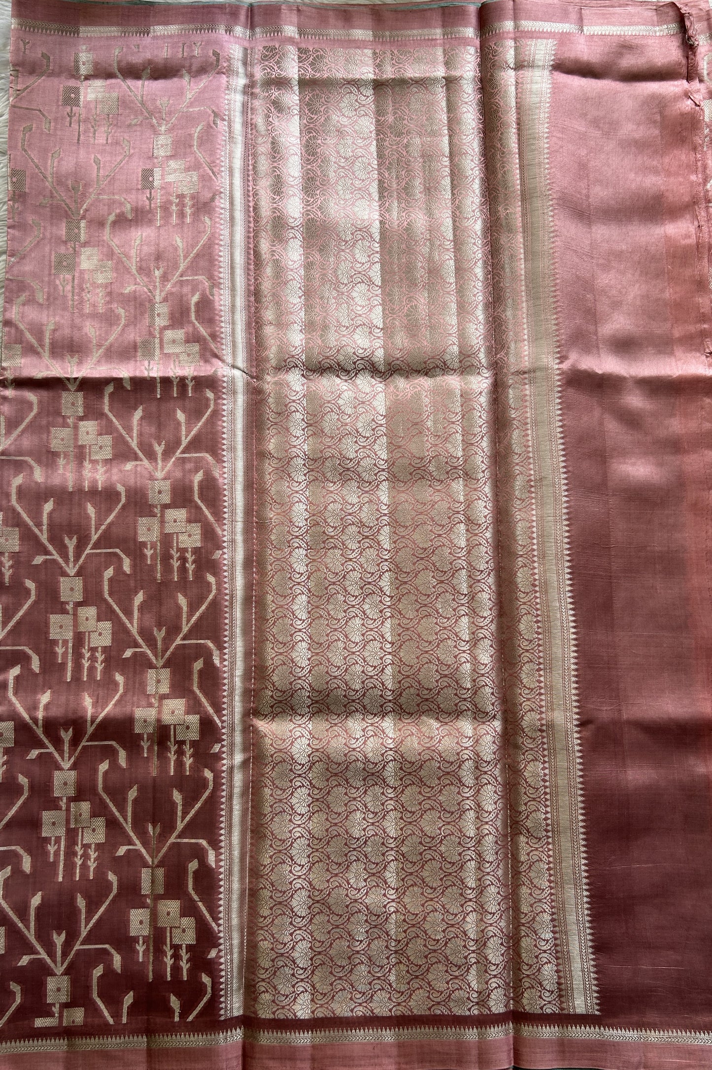 Dupion Silk Saree Light Pink Colored Complemented with a Plain Border. - Sampradaya Designer Studio