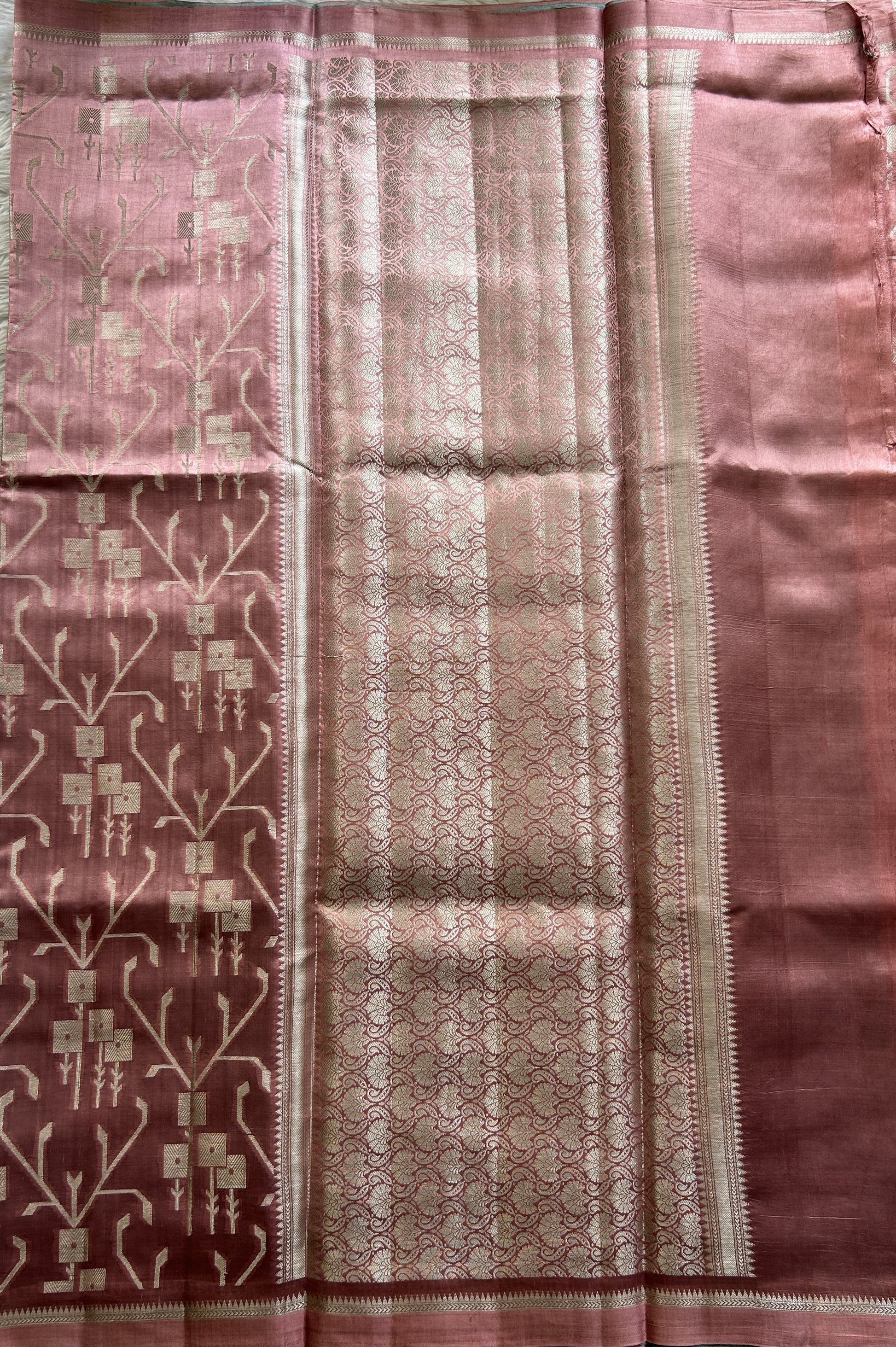 Dupion Silk Saree Light Pink Colored Complemented with a Plain Border. - Sampradaya Designer Studio