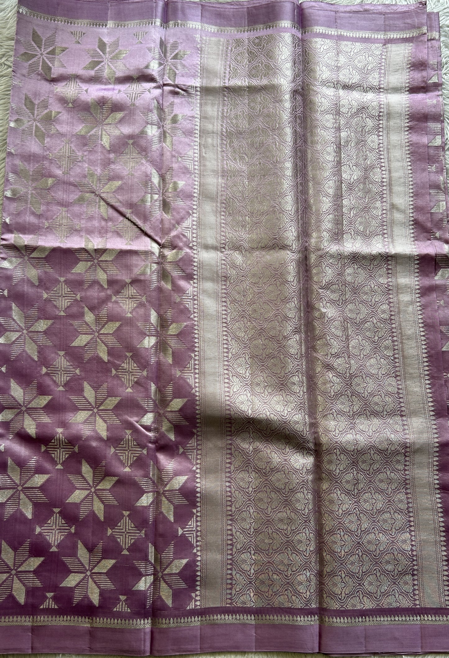 Dupion Silk Saree Lavender Colored Complemented with a Plain Border. - Sampradaya Designer Studio