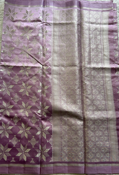 Dupion Silk Saree Lavender Colored Complemented with a Plain Border. - Sampradaya Designer Studio