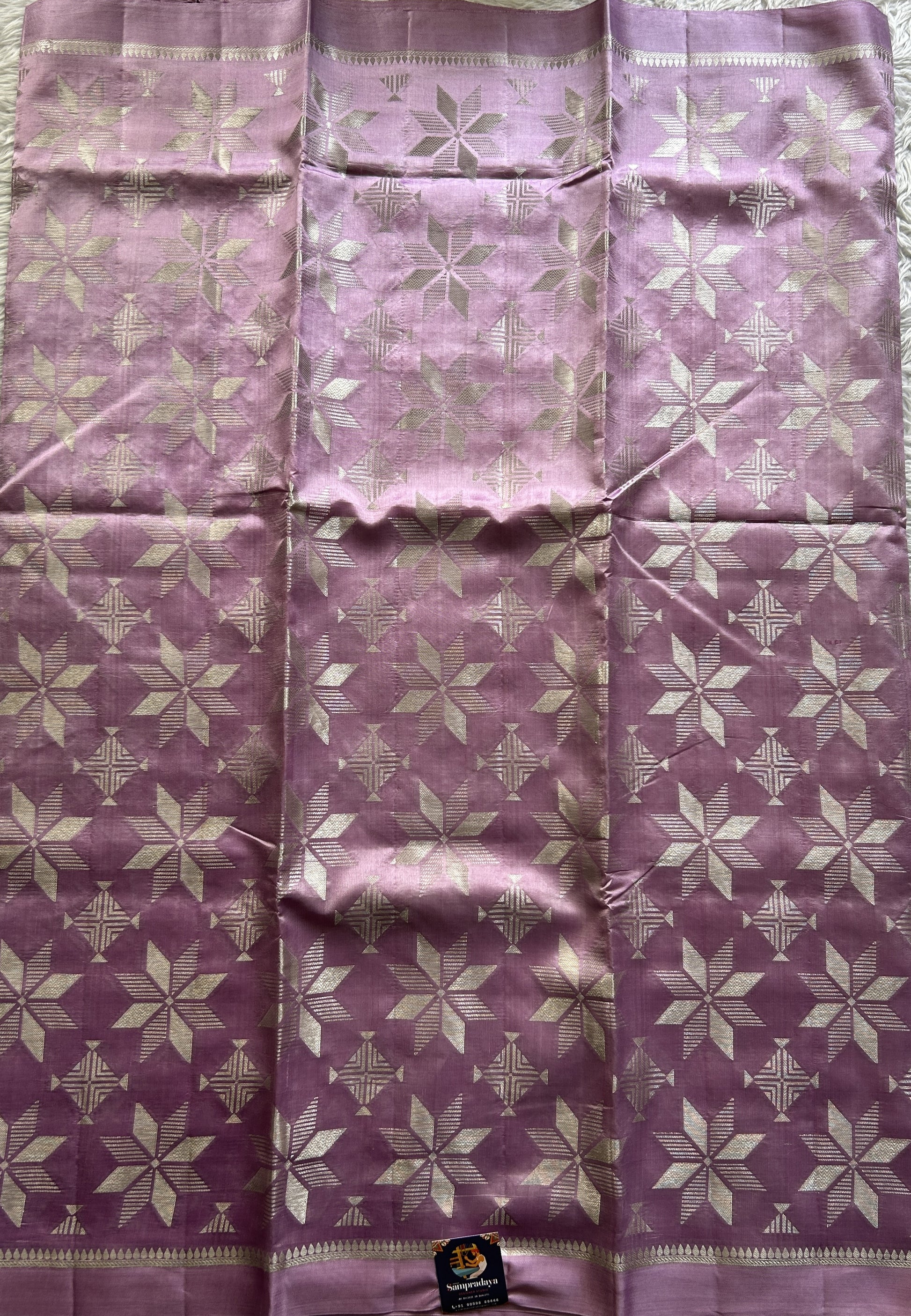 Dupion Silk Saree Lavender Colored Complemented with a Plain Border. - Sampradaya Designer Studio