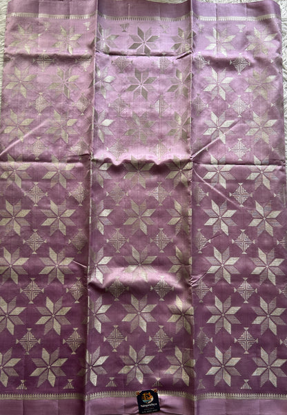 Dupion Silk Saree Lavender Colored Complemented with a Plain Border. - Sampradaya Designer Studio