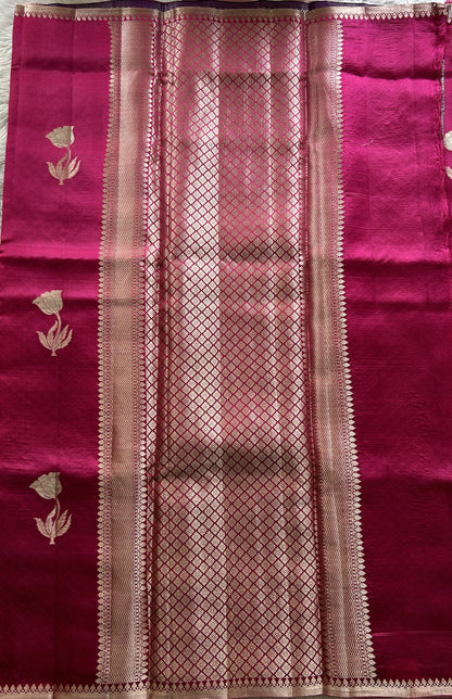 Raw Mango or Pooniya Silk Saree Dark Pink Colored Complemented With a Zari Border - Sampradaya Designer Studio